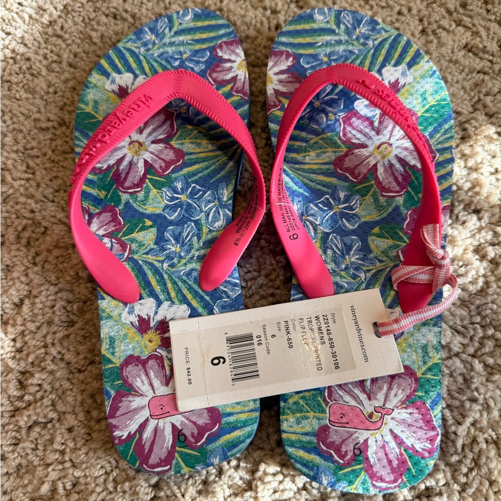 Vineyard Vines Pink Strap Floral Flip Flops